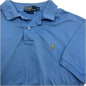Polo Ralph Lauren Polo Shirt Mens Medium Blue Pima Cotton Flesh Pony Preppy